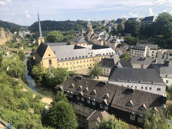 High angle view of buildings in town- le chemin de la corniche