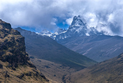 Scenic view of snowcapped mountains against sky