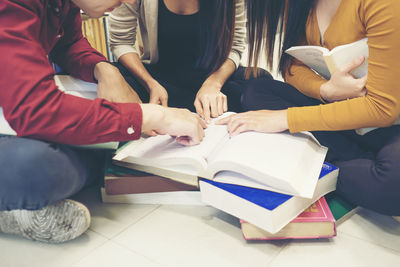 Low section of students studying in library