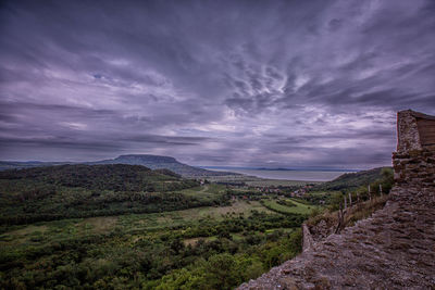 Scenic view of landscape against cloudy sky