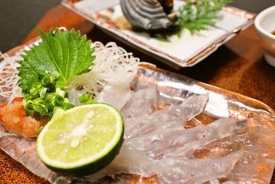 Close-up of served food in plate