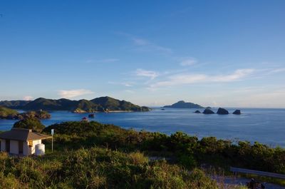 Scenic view of sea against blue sky