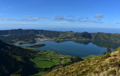 Breathtaking view down at the lake of sete cidades in the azores.