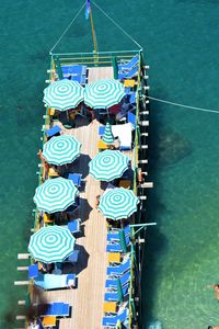 High angle view of boats in sea