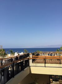 Scenic view of sea against clear blue sky