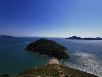 Scenic view of sea against clear blue sky