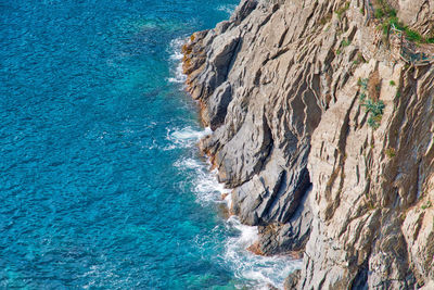 High angle view of rock formation in sea