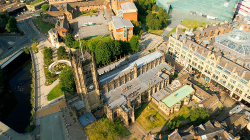 High angle view of buildings in city