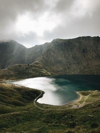 Scenic view of landscape and mountains against sky