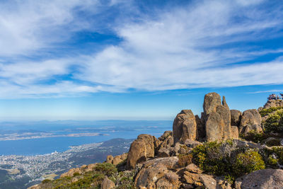 Panoramic view of rock formations against sky