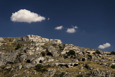 Low angle view of rock formation against sky