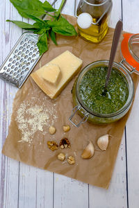 High angle view of food on table