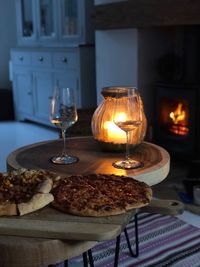 Tea light candles on table