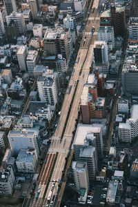 High angle view of buildings in city