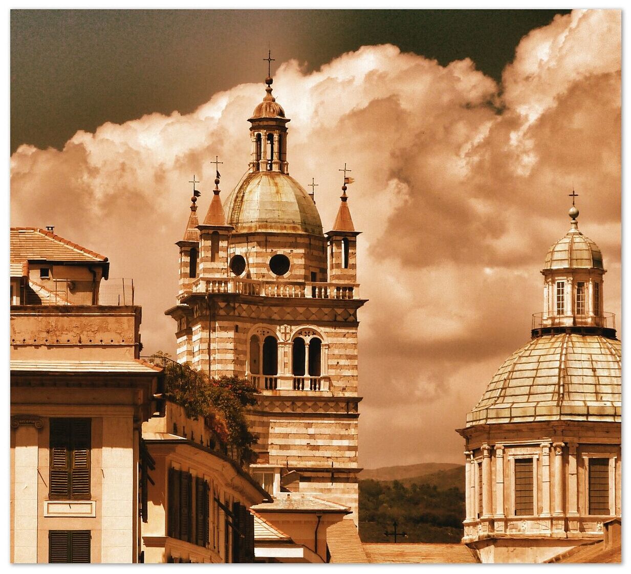 building exterior, architecture, place of worship, built structure, religion, church, spirituality, sky, dome, cathedral, transfer print, cloud - sky, low angle view, auto post production filter, cross, cloudy, cloud, outdoors