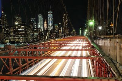 Light trails on road at night