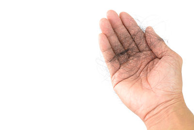 Close-up of hand against white background