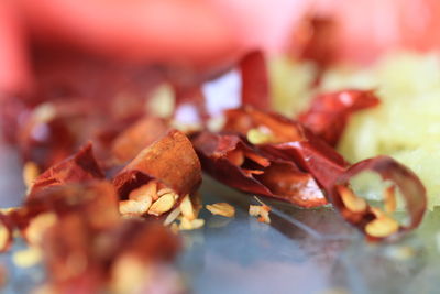 Close-up of chopped fruits in plate