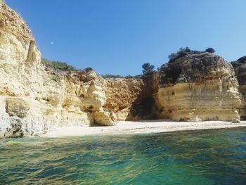 Scenic view of sea against clear blue sky