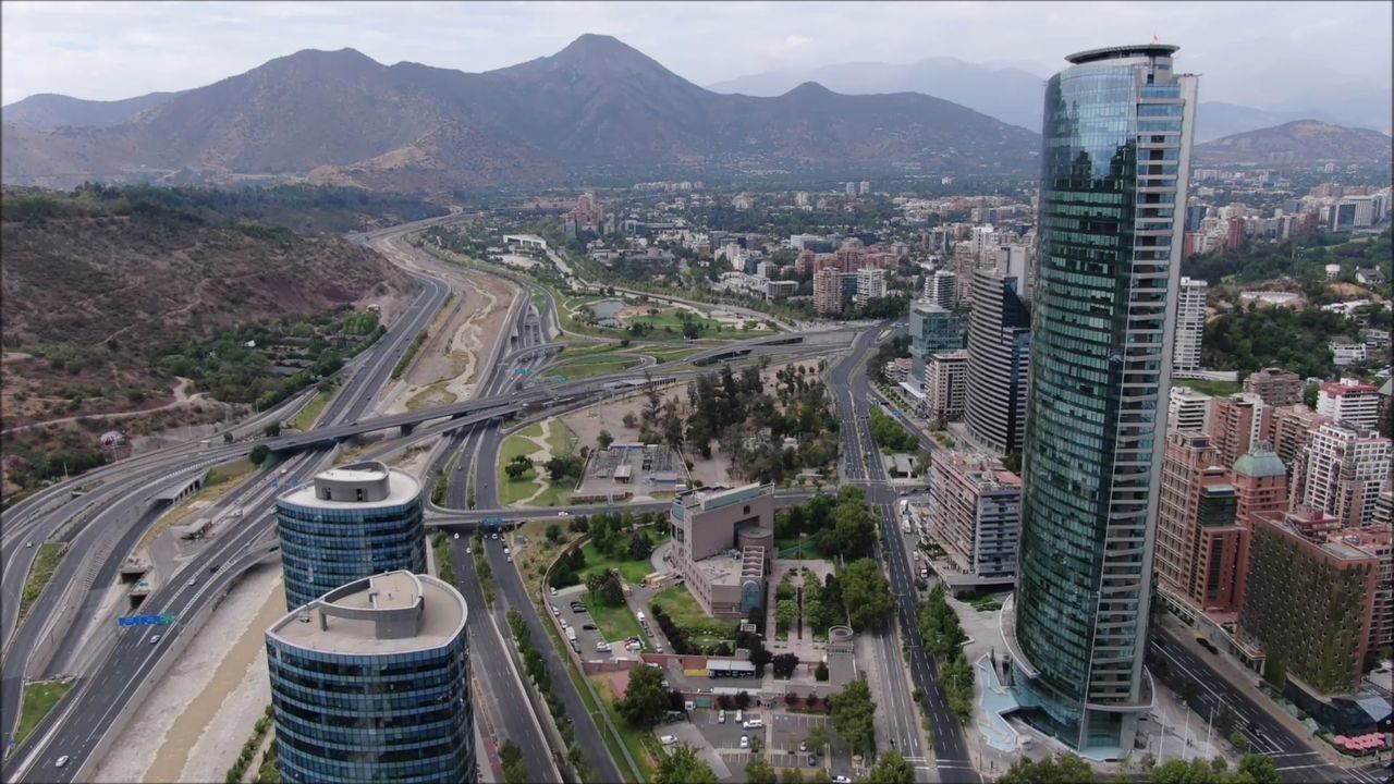 HIGH ANGLE VIEW OF CITY STREET AND BUILDINGS