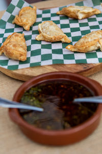 Close-up of food in plate on table