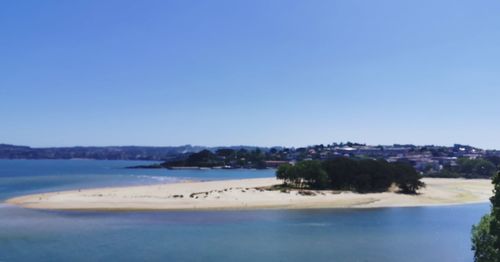 Scenic view of sea against clear blue sky