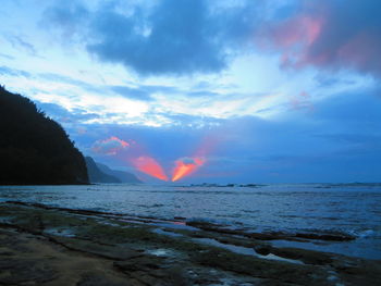 Scenic view of sea against sky during sunset