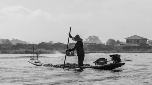 Fisher boat lake inle myanmar 