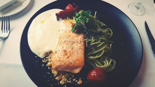 Close-up of breakfast in plate