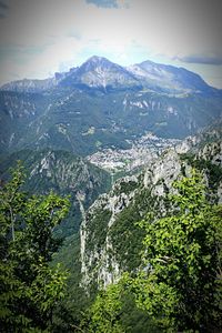 Aerial view of landscape and mountains against sky