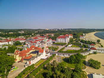 High angle view of townscape against sky