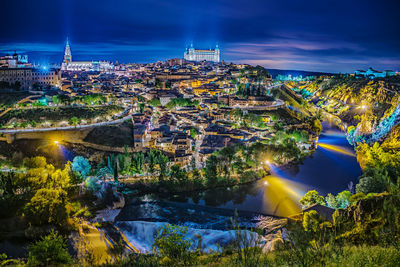 View of illuminated buildings at night