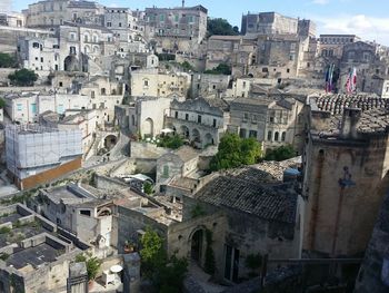 High angle view of buildings in city