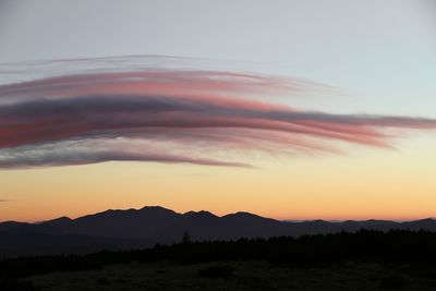 Scenic view of silhouette mountains against sky during sunset