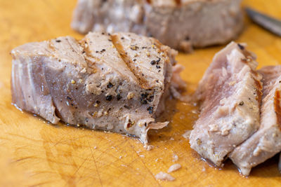 High angle view of bread on cutting board