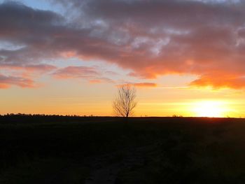 Scenic view of silhouette field against dramatic sky