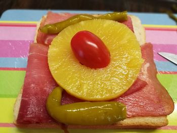 Close-up of fruits in plate
