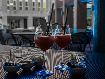 Close-up of wine glass on table at restaurant