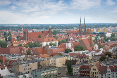 High angle view of townscape against sky