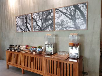 View of glass window on table against wall