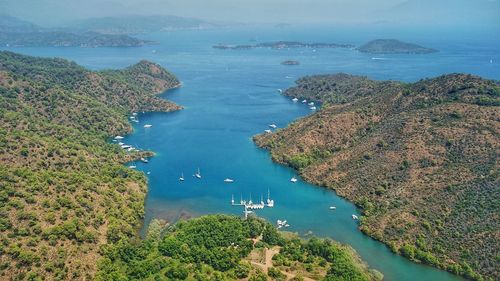 High angle view of bay and sea