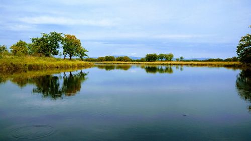 Scenic view of lake against sky