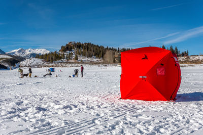 Ice fishing on lake dillon - colorado - usa