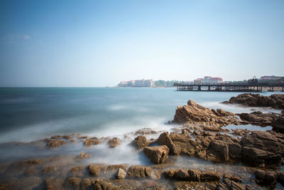 Scenic view of sea against clear sky