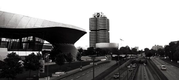 Panoramic view of city against clear sky