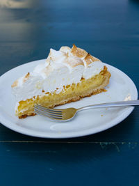 Close-up of cake in plate on table