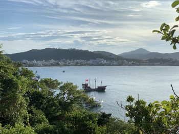 Scenic view of bay against sky