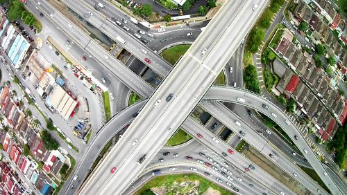 High angle view of traffic on road in city