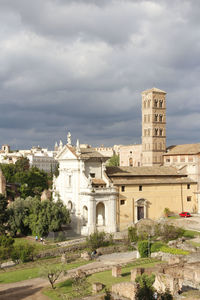 View of the roman forum during sunset in rome, italy