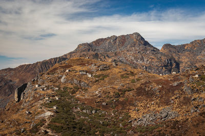 Scenic view of rocky mountains against sky